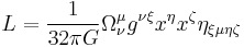 L={1\over 32\pi G}\Omega_\nu^\mu g^{\nu\xi}x^\eta x^\zeta\eta_{\xi\mu\eta\zeta}\;