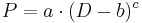 P = a \cdot (D - b)^c