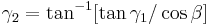 \gamma_2=\tan^{-1}[\tan\gamma_1/\cos\beta]\,