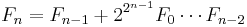 
F_{n} = F_{n-1} %2B 2^{2^{n-1}}F_{0} \cdots F_{n-2}\!