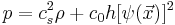 p=c_s^2 \rho%2Bc_0h[\psi(\vec{x})]^2\,\!