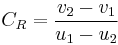 C_R = \frac{v_2 - v_1}{u_1 - u_2}