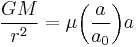  \frac{GM}{r^2} = \mu{ \left( \frac{a}{a_0}\right)} a 