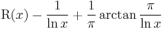 \operatorname{R}(x) - \frac1{\ln x} %2B \frac1\pi \arctan \frac\pi{\ln x}