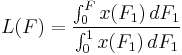 L(F)=\frac{\int_0^F x(F_1)\,dF_1}{\int_0^1 x(F_1)\,dF_1}