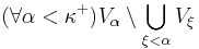  (\forall{\alpha<\kappa^{%2B}})V_{\alpha}\setminus\bigcup_{\xi<\alpha}V_{\xi}\,