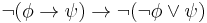 \neg (\phi \to \psi) \to \neg (\neg \phi \vee \psi)