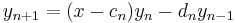  y_{n%2B1}= (x-c_n)y_n - d_n y_{n-1}