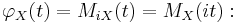 \varphi_X(t) = M_{iX}(t) = M_X(it):