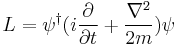 
L = \psi^\dagger (i {\partial \over \partial t} %2B {\nabla^2 \over 2m} )\psi
\,