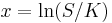  x = \ln(S/K)\, 