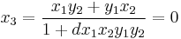 x_3 = \frac{x_1y_2%2By_1x_2}{1%2Bdx_1x_2y_1y_2} = 0