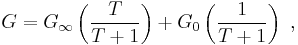 G = G_{\infty} \left( \frac{T}{T %2B 1} \right) %2B G_0 \left( \frac{1}{T %2B 1} \right) \ ,