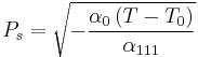 P_s=\sqrt{-\frac{\alpha_0\left(T-T_0\right)}{\alpha_{111}}}