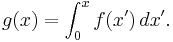 g(x) = \int_0^x f(x')\, dx'.