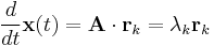 
\frac{d}{dt} \mathbf{x}(t) = 
\mathbf{A} \cdot \mathbf{r}_{k} = \lambda_{k} \mathbf{r}_{k}
