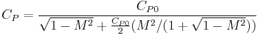 C_P=\frac {C_{P0}} {\sqrt{1-M^2}%2B\frac{C_{P0}}{2}(M^2/(1%2B\sqrt{1-M^2}))}