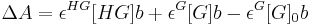 {\Delta}A=\epsilon^{HG}[HG]b%2B\epsilon^{G}[G]b-\epsilon^{G}[G]_0b\,