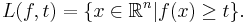 L(f, t) = \{ x \in \mathbb{R}^{n} | f(x) \geq t \}.