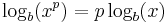 \log_b(x^p) = p \log_b (x) \,