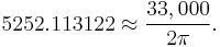 5252.113122 \approx \frac {33,000} {2 \pi}. \,