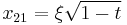 x_{21}=\xi\sqrt{1-t}\,