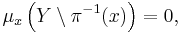 \mu_{x} \left( Y \setminus \pi^{-1} (x) \right) = 0,