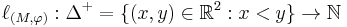 \ell_{(M,\varphi)}:\Delta^%2B=\{(x,y)\in \mathbb{R}^2:x<y\}\to \mathbb{N}