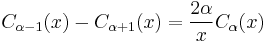 C_{\alpha-1}(x) - C_{\alpha%2B1}(x) = \frac{2\alpha}{x} C_\alpha(x)\!