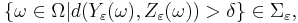 \big\{ \omega \in \Omega \big| d(Y_{\varepsilon}(\omega), Z_{\varepsilon}(\omega)) > \delta \big\} \in \Sigma_{\varepsilon},