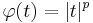 \varphi (t) = | t |^{p}