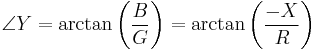  \angle Y = \arctan \left( {\frac{B}{G}} \right)= \arctan \left( {\frac{-X}{R}} \right)