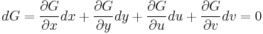 dG = \frac{\partial G}{\partial x} dx %2B \frac{\partial G}{\partial y} dy %2B\frac{\partial G}{\partial u} du %2B\frac{\partial G}{\partial v} dv = 0