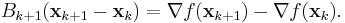 B_{k%2B1} (\mathbf{x}_{k%2B1}-\mathbf{x}_k ) = \nabla f(\mathbf{x}_{k%2B1}) -\nabla f(\mathbf{x}_k ).