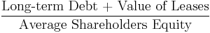 \frac{\mbox{Long-term Debt %2B Value of Leases}}{\mbox{Average Shareholders Equity}}