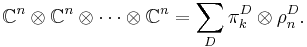  \mathbb{C}^n\otimes\mathbb{C}^n\otimes\cdots\otimes\mathbb{C}^n = \sum_D \pi_k^D\otimes\rho_n^D. 