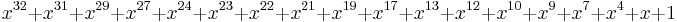 x^{32} %2B x^{31} %2B x^{29} %2B x^{27} %2B x^{24} %2B x^{23} %2B x^{22} %2B x^{21} %2B x^{19} %2B x^{17} %2B x^{13} %2B x^{12} %2B x^{10} %2B x^9 %2B x^7 %2B x^4 %2B x %2B 1