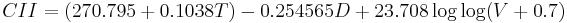 CII = (270.795 %2B 0.1038T)-0.254565D%2B23.708 \log \log(V%2B0.7)\,