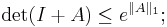  {\rm det} (I%2BA)\le e^{\|A\|_1};