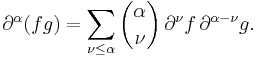 \partial^\alpha(fg) = \sum_{\nu \le \alpha} \binom{\alpha}{\nu} \, \partial^{\nu}f\,\partial^{\alpha-\nu}g.