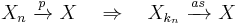 
    X_n\ \xrightarrow{p}\ X  \quad\Rightarrow\quad  X_{k_n}\ \xrightarrow{as}\ X
  