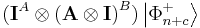 
(\mathbf{I}^{A}\otimes\left(  \mathbf{A\otimes I}\right)  ^{B})\left\vert
\Phi_{n%2Bc}^{%2B}\right\rangle
