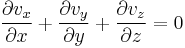 
\frac{ \partial v_x }{ \partial x} %2B \frac{ \partial v_y }{ \partial y} %2B \frac{\partial v_z}{\partial z} = 0
