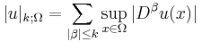 |u|_{k;\Omega} = \sum_{|\beta| \leq k} \sup_{x\in \Omega} |D^\beta u(x)|