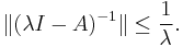 \|(\lambda I-A)^{-1}\|\leq\frac{1}{\lambda}.