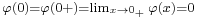 \scriptstyle \varphi(0) = \varphi(0%2B) =\lim_{x\rightarrow 0_%2B}\varphi(x) = 0