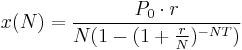 x(N) = \frac{P_0\cdot r}{N(1 - (1 %2B \frac{r}{N})^{-NT})}