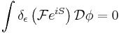 \int \delta_\epsilon \left(\mathcal{F} e^{iS}\right) \mathcal{D}\phi  = 0