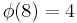 \phi(8)=4