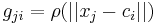 g_{ji} = \rho(||x_j-c_i||)